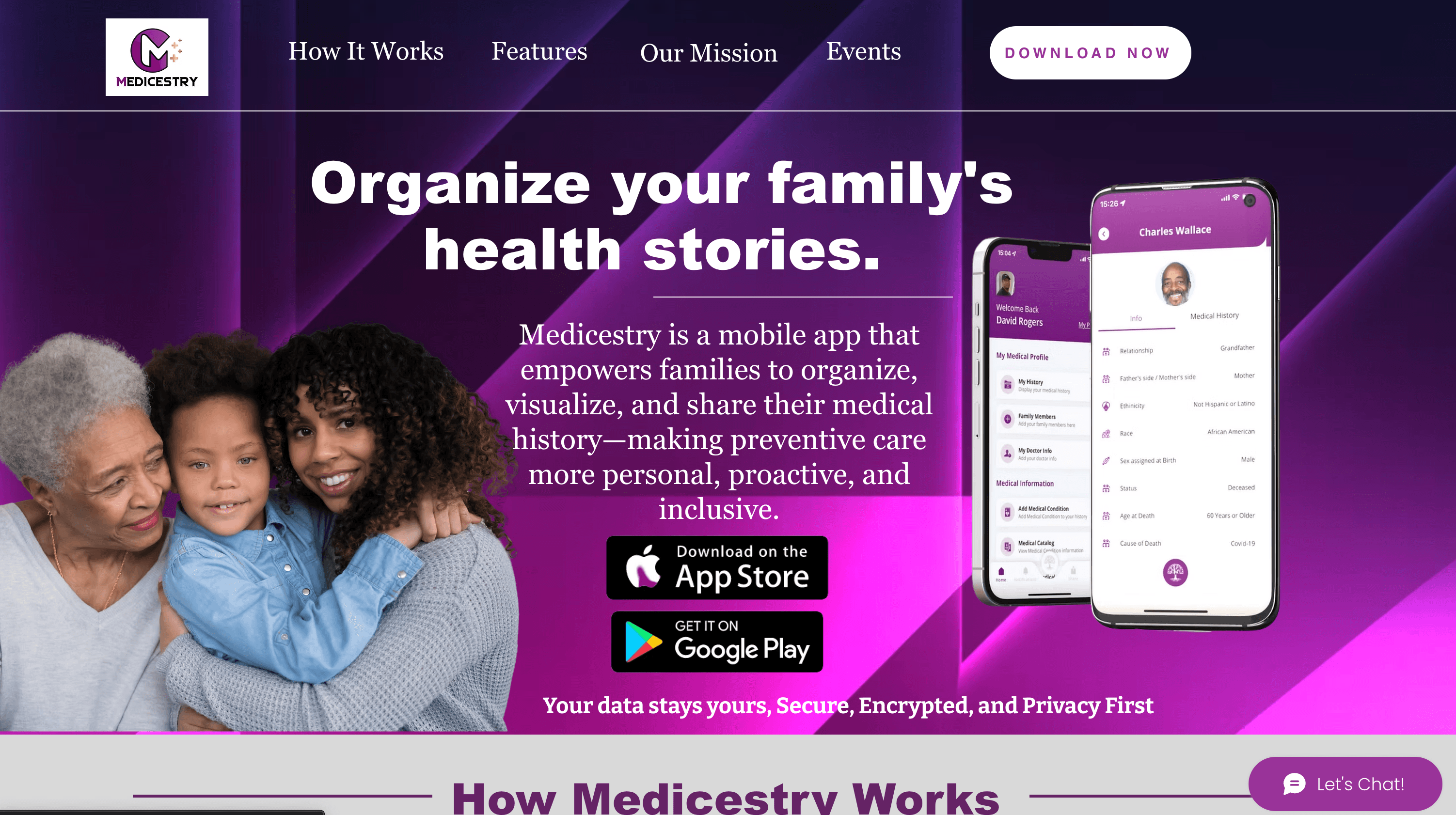 Medicestry — family medical history app for iOS and Android