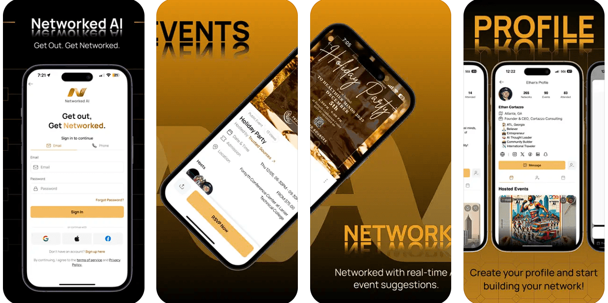 GetNetworked event platform showing an event page with ticketing and attendee networking