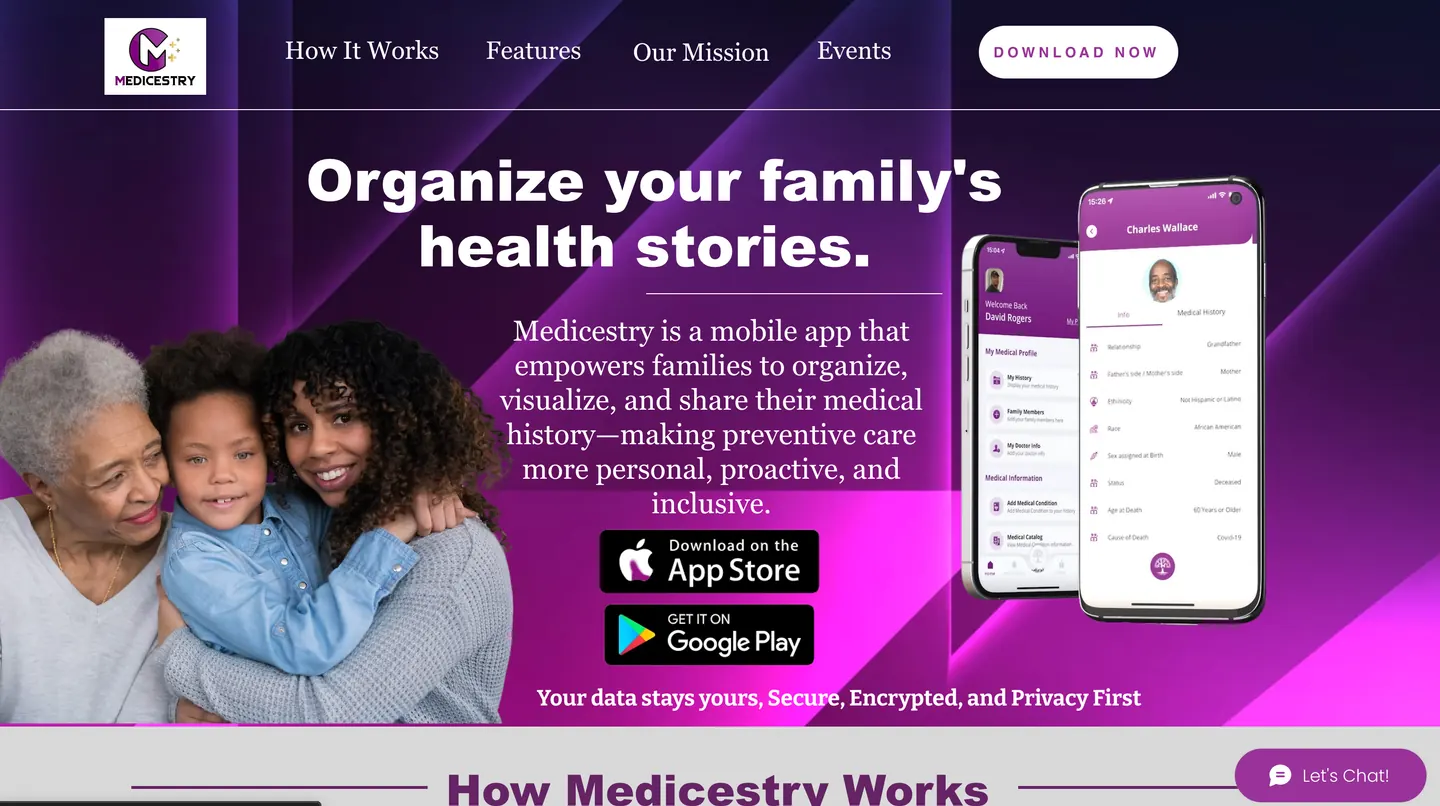 Medicestry, family medical history app for iOS and Android