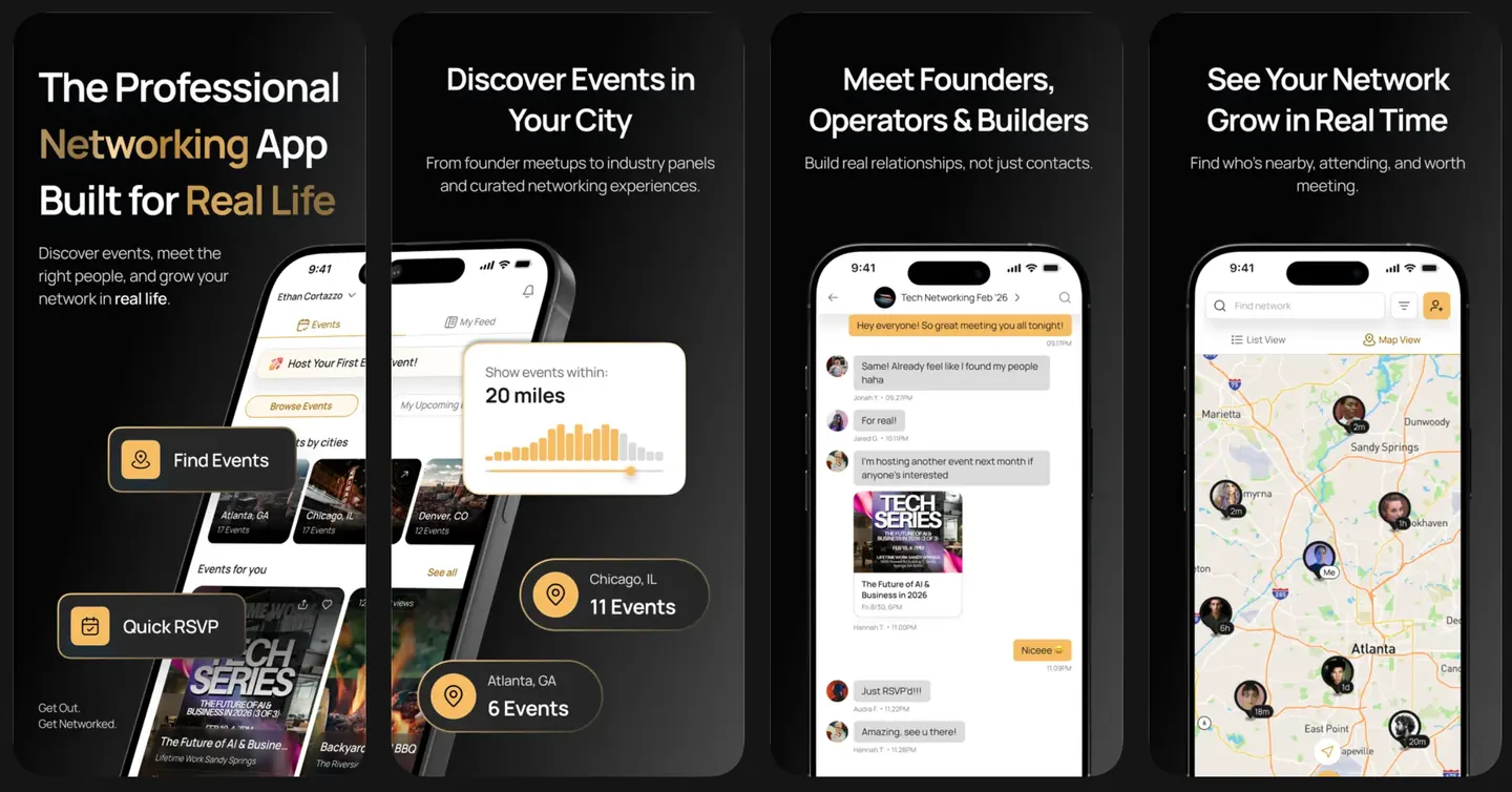 GetNetworked event platform showing an event page with ticketing and attendee networking